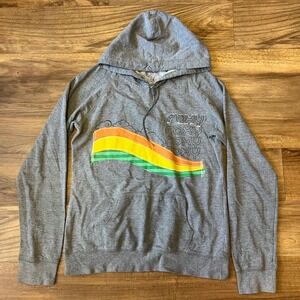 Roxy Vintage 2000s Grey Rainbow Wave Graphic Pullover Hoodie Sweatshirt Large